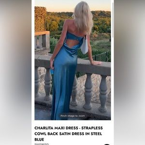 Showpo Charlita maxi dress - strapless cowl back satin dress in steel blue